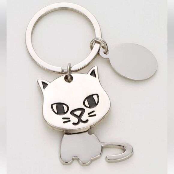 Kawaii Silver Cat Keychain • Rotating Body Charm • Cute Accessory - New - Picture 8 of 8